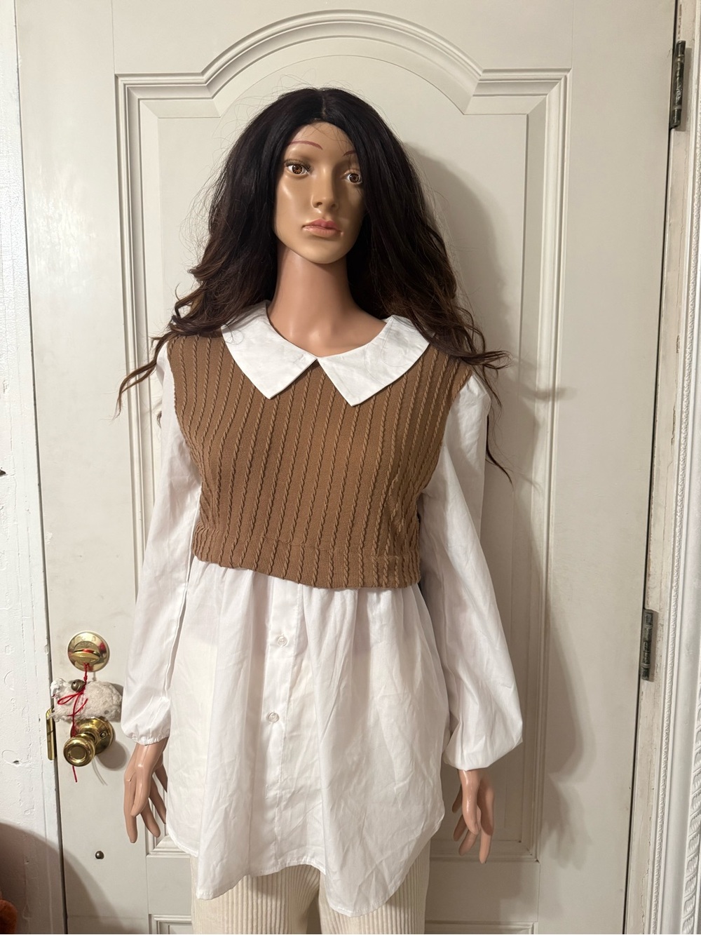 Women’s Papaya Knit Vest Over White Collared Shirt  size medium